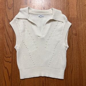 Suncoo white ribbed collared V neck sleeveless sweater size XS